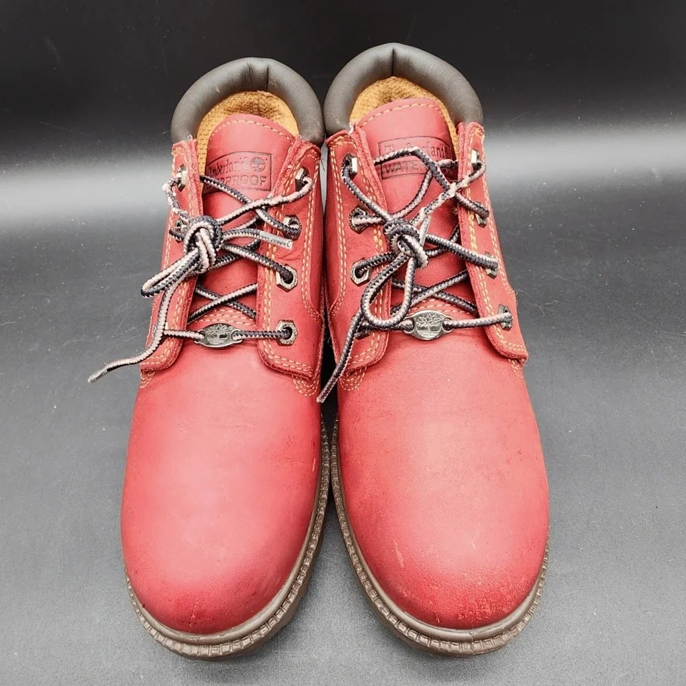 Timberland 8.5M Red Waterproof Leather Ankle Boots Gorpcore Work Streetwear
